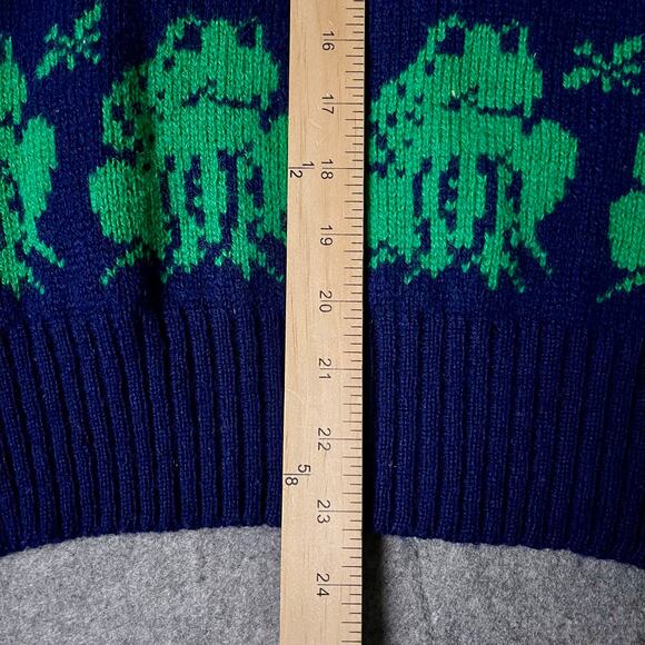 Knit Pics 100% Wool Frog Sweater Pullover Size S Blue Green Long Sleeve Animal - Picture 7 of 7